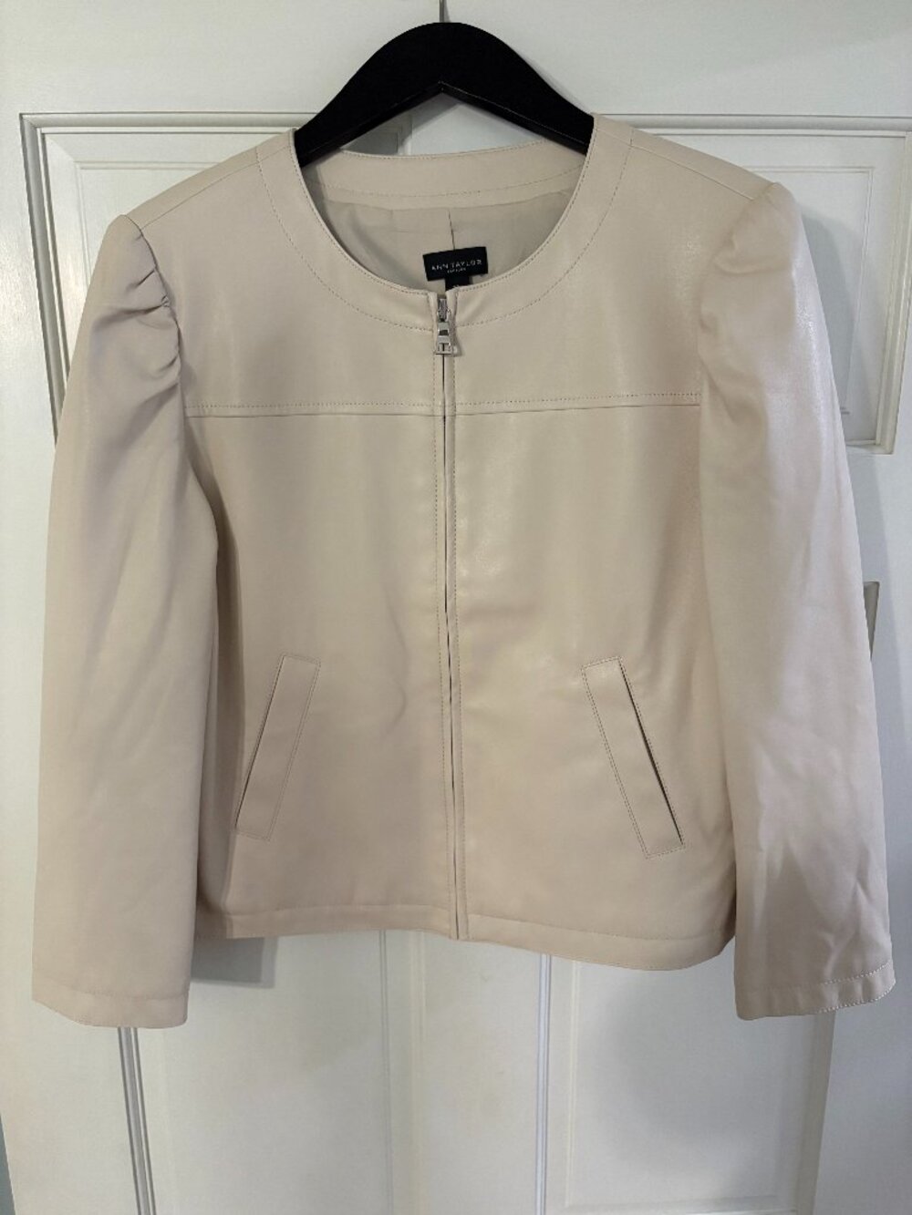 Ann Taylor Factory Ivory Faux Leather Jacket | Size S